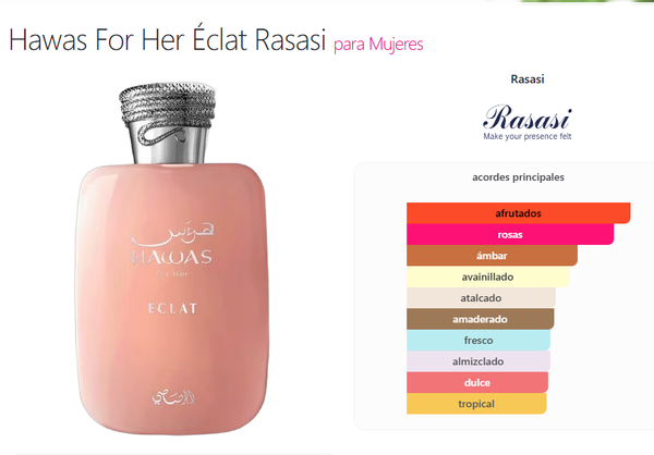 Rasasi Hawas For Her Éclat 100ml Eau De Parfum Para Mujer